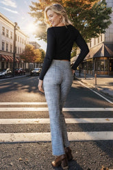 Heimish Full Size Plaid Flare Pants with Wide Waist Band Plus Size OutfitFlow